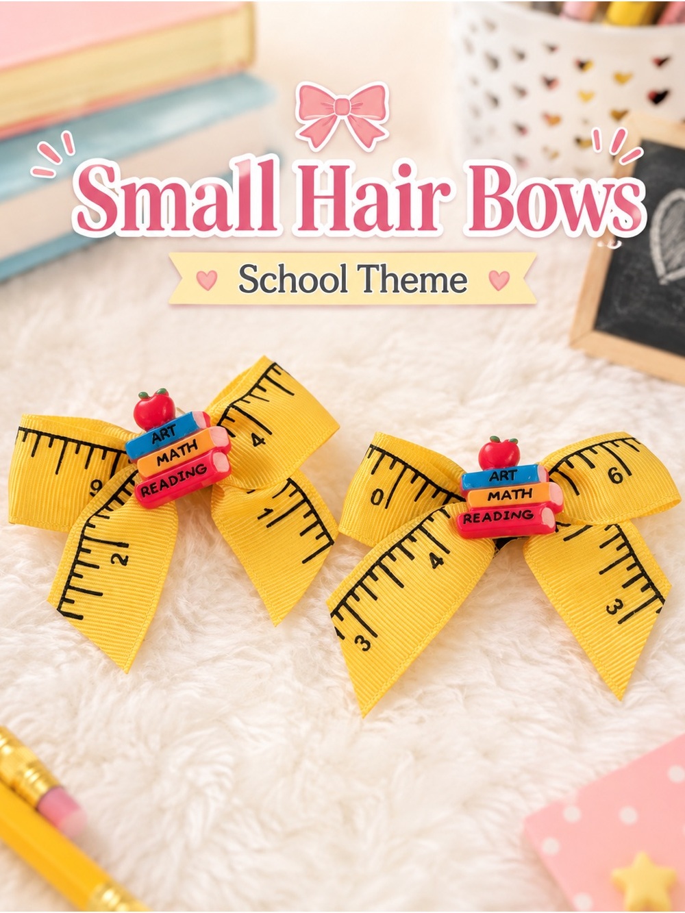 Yellow School-Themed Kids Hair Bows